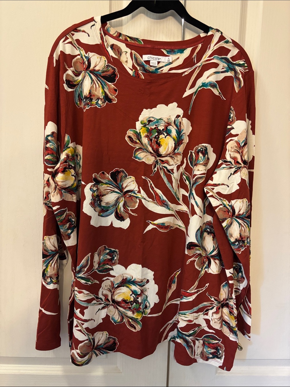 Chico's Touch of Cool Rust Floral Long-Sleeve Tee